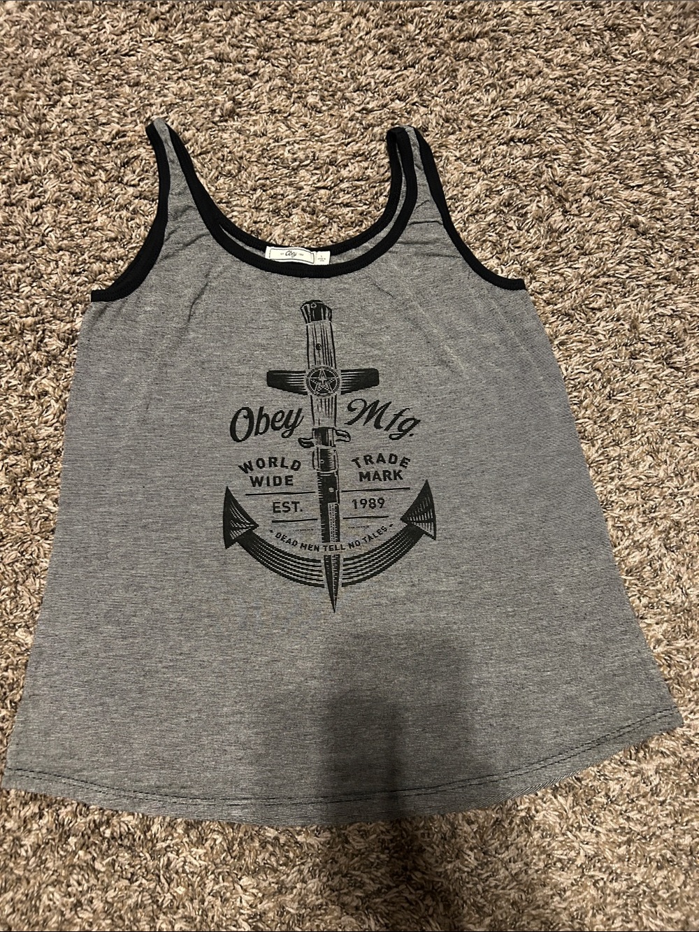 Obey Gray Tank Top with Black Trim and Graphic Anchor